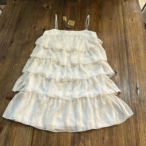 Women’s white ruffle top, new with tags, spaghetti straps, size 2